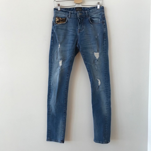 Zara distressed jeans with leopard pocket - Picture 1 of 11